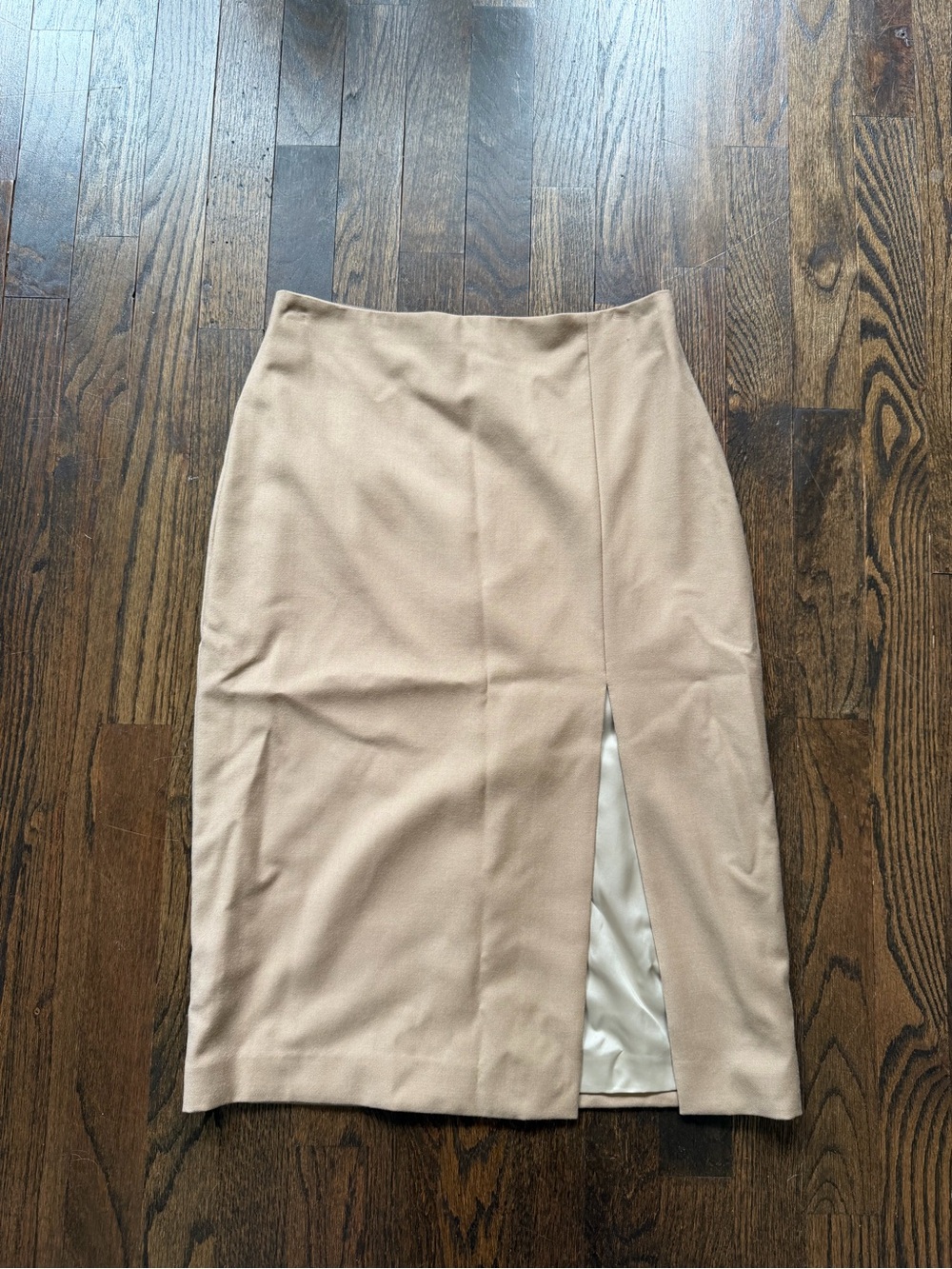 Theory Neutral Beige Wool Pencil Skirt with Front Slit